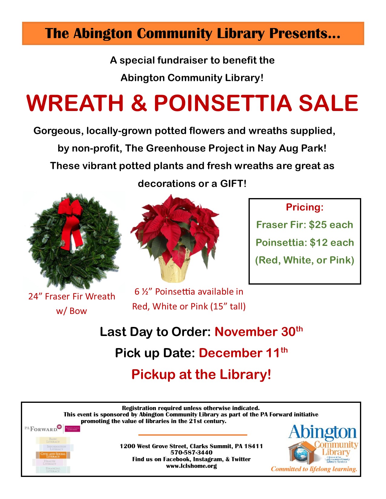 Wreath and Poinsettia Fundraiser | Lackawanna County Library System